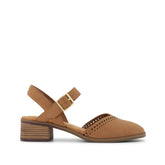 Womens Jaclyn Heel Brown Perforated Leather