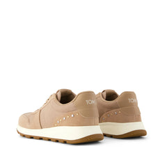 Womens TRVL LITE Retro Runner Sneaker Water Repellent Taupe Vintage Twill with Studs