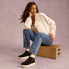 Womens Percy Mid Platform Sneaker Water Resistant Black Suede