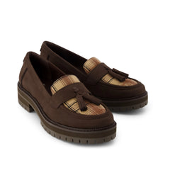 Womens Cara Tassel Loafer Chocolate Brown Plaid