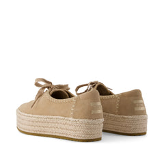 Womens Valencia Lace-Up Platform Espadrille Taupe Deco Stitch Suede