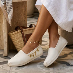 Womens Alpargata Classic White Recycled Cotton Canvas with Charms Chain