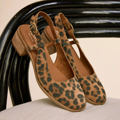 Womens Jaclyn Slingback Heel Brown Sugar Leopard Print Suede