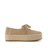 Womens Valencia Lace-Up Platform Espadrille Taupe Deco Stitch Suede