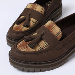 Womens Cara Tassel Loafer Chocolate Brown Plaid