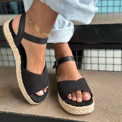 Abby Black Flatform Espadrille Sandal