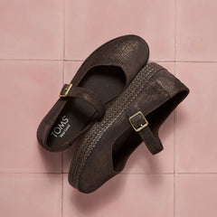 Womens Carolina Mary Jane Espadrille Metallic Chocolate Brown Crosshatch Suede