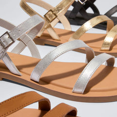 Womens Kira Strappy Sandal Silver Leather
