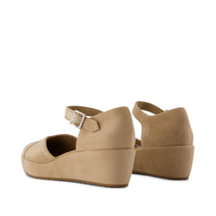 Womens Gwyneth Wedge Taupe Deco Stitch Microsuede