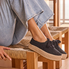 Womens Valencia Lace-Up Platform Espadrille Black Floral Crochet