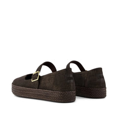 Womens Carolina Mary Jane Espadrille Metallic Chocolate Brown Crosshatch Suede