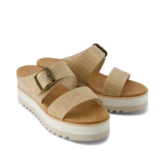 Diana Mule Buckle Wedge Sandal Almond Raffia