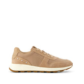 Womens TRVL LITE Retro Runner Sneaker Water Repellent Taupe Vintage Twill with Studs