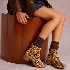 Womens Delilah Heeled Boot Brown Sugar Leopard Print Hair Leather