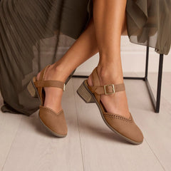 Womens Jaclyn Heel Brown Perforated Leather