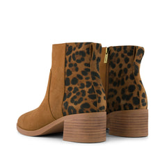 Womens Delilah Heeled Boot Water Repellent Brown Sugar Leopard Suede