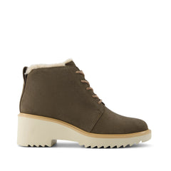 Maude Lace Up Olive Suede Faux Fur Wedge Boot