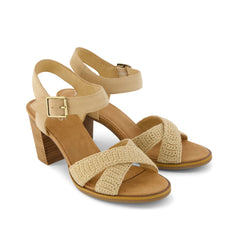 Womens Majorca Strappy Heeled Sandal Caramel Crochet