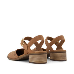Womens Jaclyn Heel Brown Perforated Leather