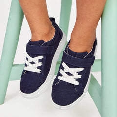 Cruz Lace-Up Navy Heritage Canvas Kids Sneaker
