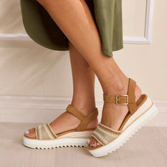 Womens Diana Wedge Sandal Almond Crochet