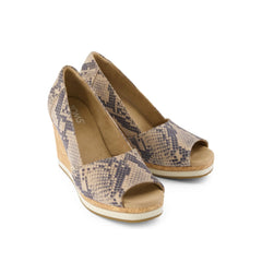 Womens Essential Wedge Taupe Snake Print Suede