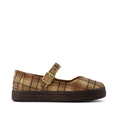 Womens Carolina Mary Jane Espadrille Toffee Textured Plaid
