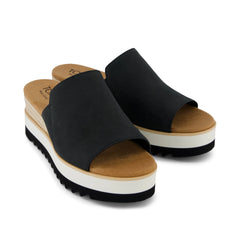 Diana Mule Wedge Sandal Black Leather