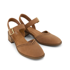 Womens Jaclyn Heel Brown Perforated Leather