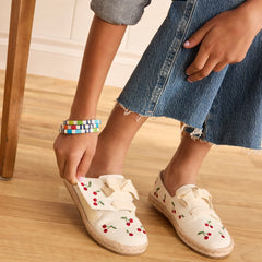 Carolina Lace-Up Kids Espadrille Embroidered Cherries