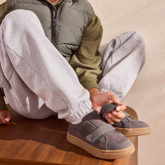 Cruz Double Strap Kids Sneaker Forged Iron Deboss Suede