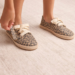 Carolina Lace-Up Kids Espadrille Natural Leopard Print