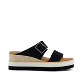 Diana Mule Buckle Wedge Sandal Black Heavy Canvas