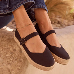 Carolina Mary Jane Espadrille Black Heavy Canvas