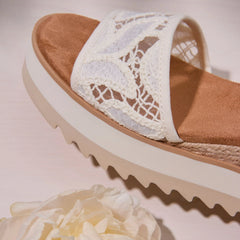 Womens Diana Wedge Sandal Natural Floral Crochet
