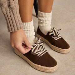 Womens Carolina Lace-Up Espadrille Hot Cocoa Deco Stitch