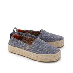 Valencia Platform Kids Espadrille Niagara Mist Chambray Dot