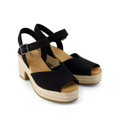 Isla Peep Toe Heeled Sandal Black Beachside Woven