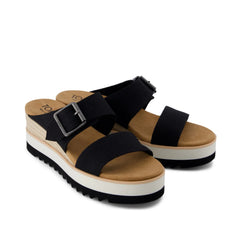 Diana Mule Buckle Wedge Sandal Black Heavy Canvas