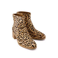 Womens Delilah Heeled Boot Brown Sugar Leopard Print Hair Leather