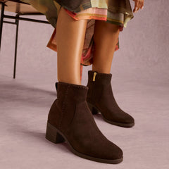 Womens Delilah Heeled Boot Water Repellent Chocolate Brown Suede