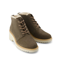 Maude Lace Up Olive Suede Faux Fur Wedge Boot