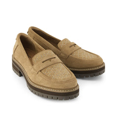 Womens Cara Loafer Toffee Suede with Studs