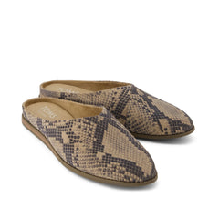 Womens Amelia Mule Taupe Snake Print Suede