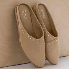 Womens Amelia Mule Taupe Microsuede with Studs