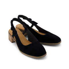 Womens Jaclyn Slingback Bow Heel Black Kid Suede