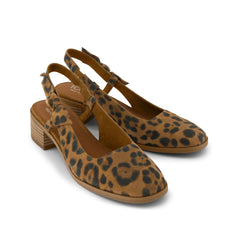Womens Jaclyn Slingback Bow Heel Brown Sugar Leopard Suede