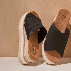 Womens Diana Crossover Mule Wedge Sandal Black Canvas