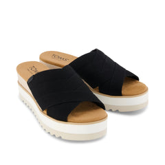 Womens Diana Crossover Mule Wedge Sandal Black Canvas