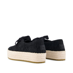 Womens Valencia Lace-Up Platform Espadrille Black Floral Crochet